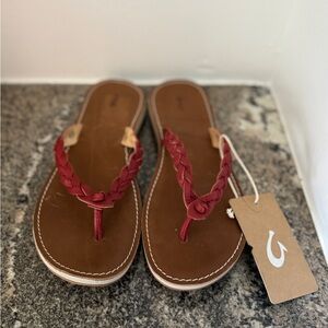 OluKai Red and Brown Sandals with Classic Thong Style